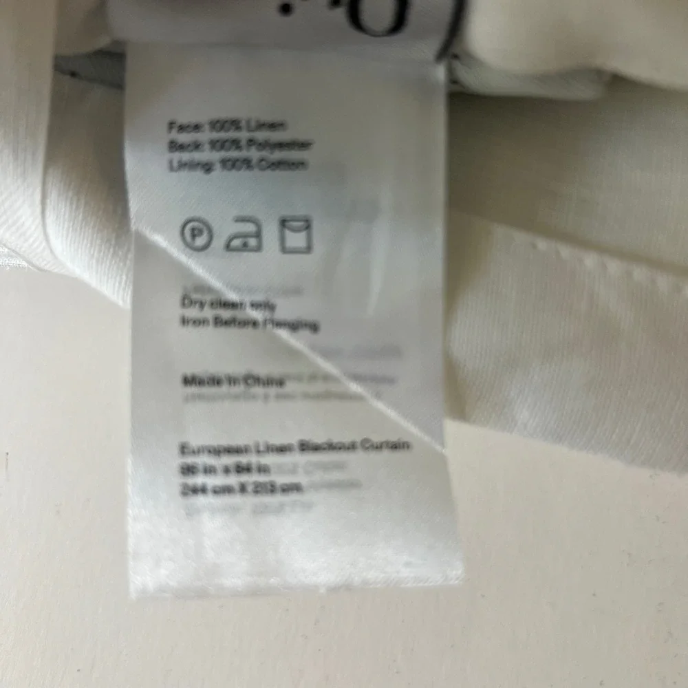 Quince European Linen Room Darkening Blackout‎ Curtain White 96x84 LB119930 New